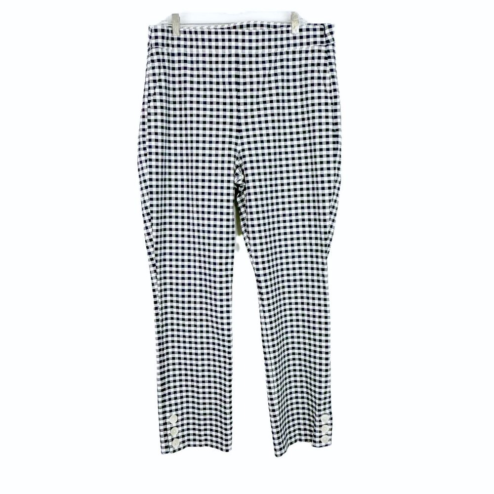 J. Crew Remi Pant Gingham Button Leg Navy White Size 16T 16 TALL EUC - Picture 2 of 12
